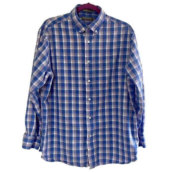 DANIEL CREMIEUX • Blue + Pink Plaid Long Sleeve Button Down Shirt - Picture 1 of 4